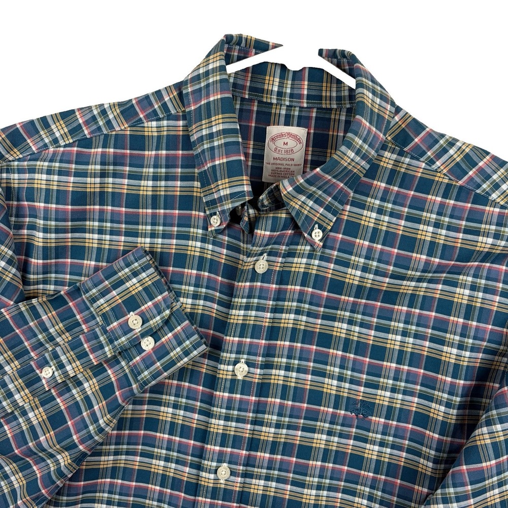 Brooks Brothers Shirt Mens Medium Blue Plaid OCBD Oxford Button Down Madison Ivy